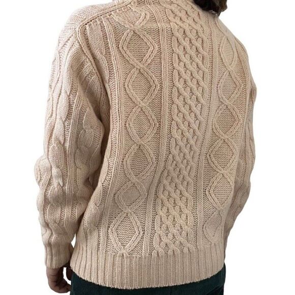 Vintage 1960s Womens Thane Cream Wool Fisherman Cable Knit Chunky Sweater Sz L - Picture 2 of 9